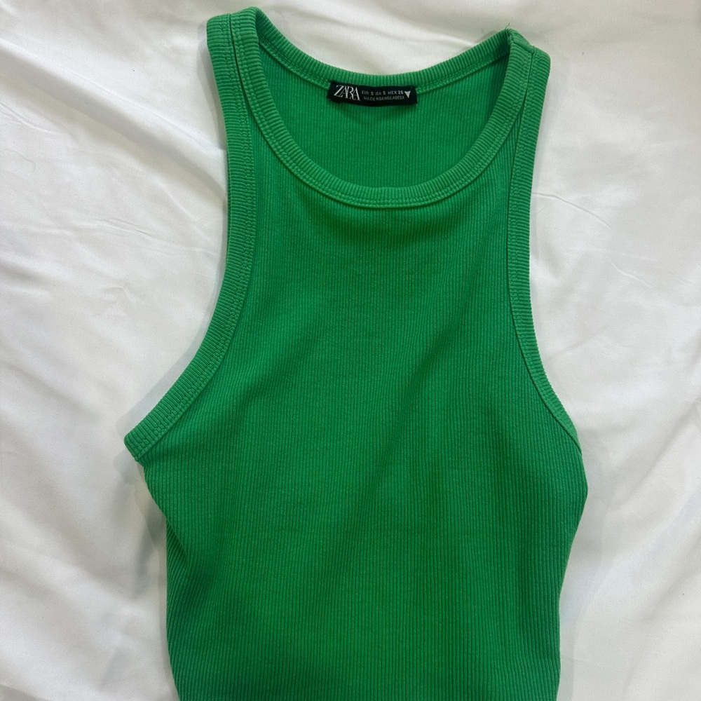 Zara Fitted Green Sleeveless Tank Top